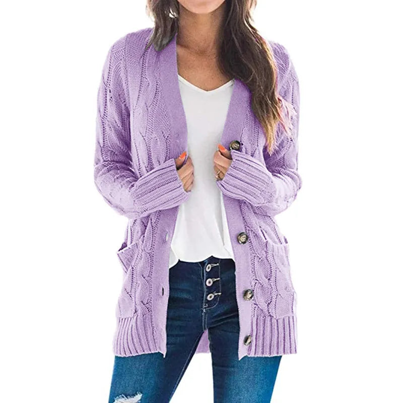 Lissy Gilet Femme – Warm Cable Knit Cardigan with Buttons & Modern Comfortable Fit
