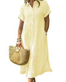 Laylani Women's Robe Chemise – Striped Midi Button-Down, Short Sleeves & Flowing A-Line Cut