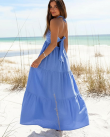 Leticia Maxi Dress for Women – Adjustable Halter Neck, Flowing Ruffle Cut & Summer Pockets