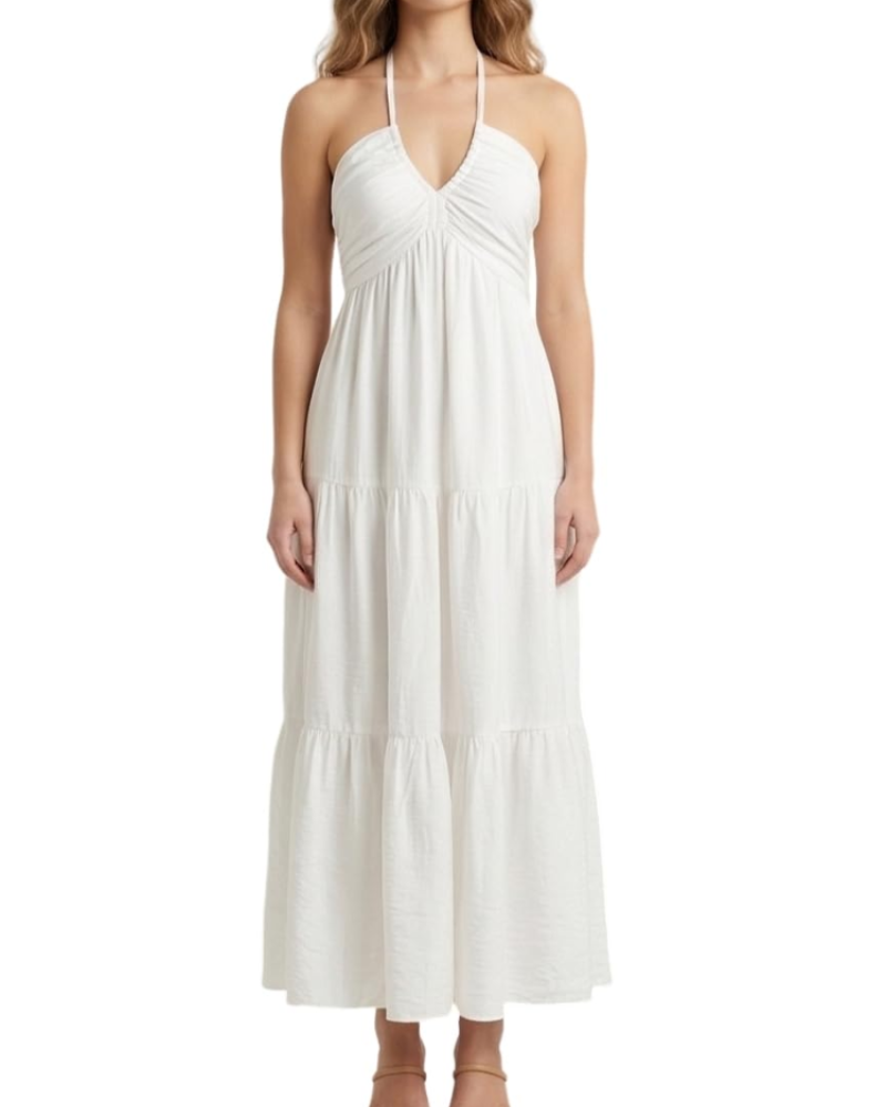 Leticia Maxi Dress for Women – Adjustable Halter Neck, Flowing Ruffle Cut & Summer Pockets