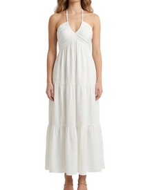 Leticia Maxi Dress for Women – Adjustable Halter Neck, Flowing Ruffle Cut & Summer Pockets