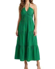 Leticia Maxi Dress for Women – Adjustable Halter Neck, Flowing Ruffle Cut & Summer Pockets