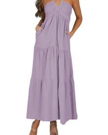 Leticia Maxi Dress for Women – Adjustable Halter Neck, Flowing Ruffle Cut & Summer Pockets