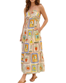 Leticia Maxi Dress for Women – Adjustable Halter Neck, Flowing Ruffle Cut & Summer Pockets