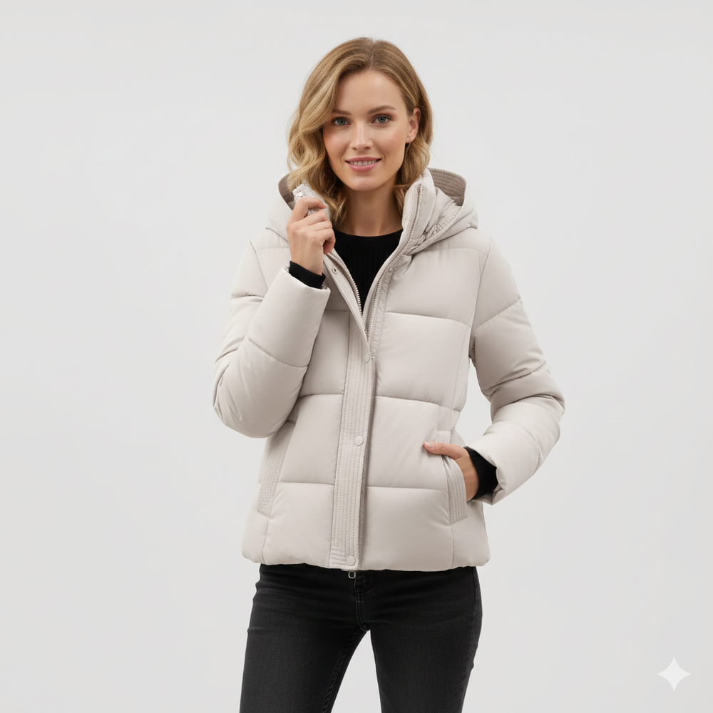 Leyna Women's Puffer Jacket – Belted Coat with Warm Hood & Elegant Cut