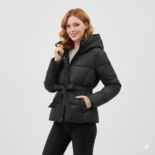 Leyna Women's Puffer Jacket – Belted Coat with Warm Hood & Elegant Cut