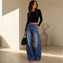 Velmora – Wide Leg Jeans with Brass Grommet Side Detail, High Rise