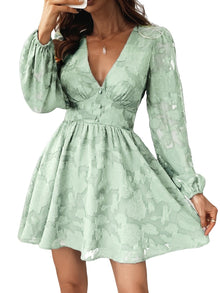 Virelle Cupshe Dress for Women – Floral Lace V-Neck, Long Sleeves & Elegant A-Line Cut