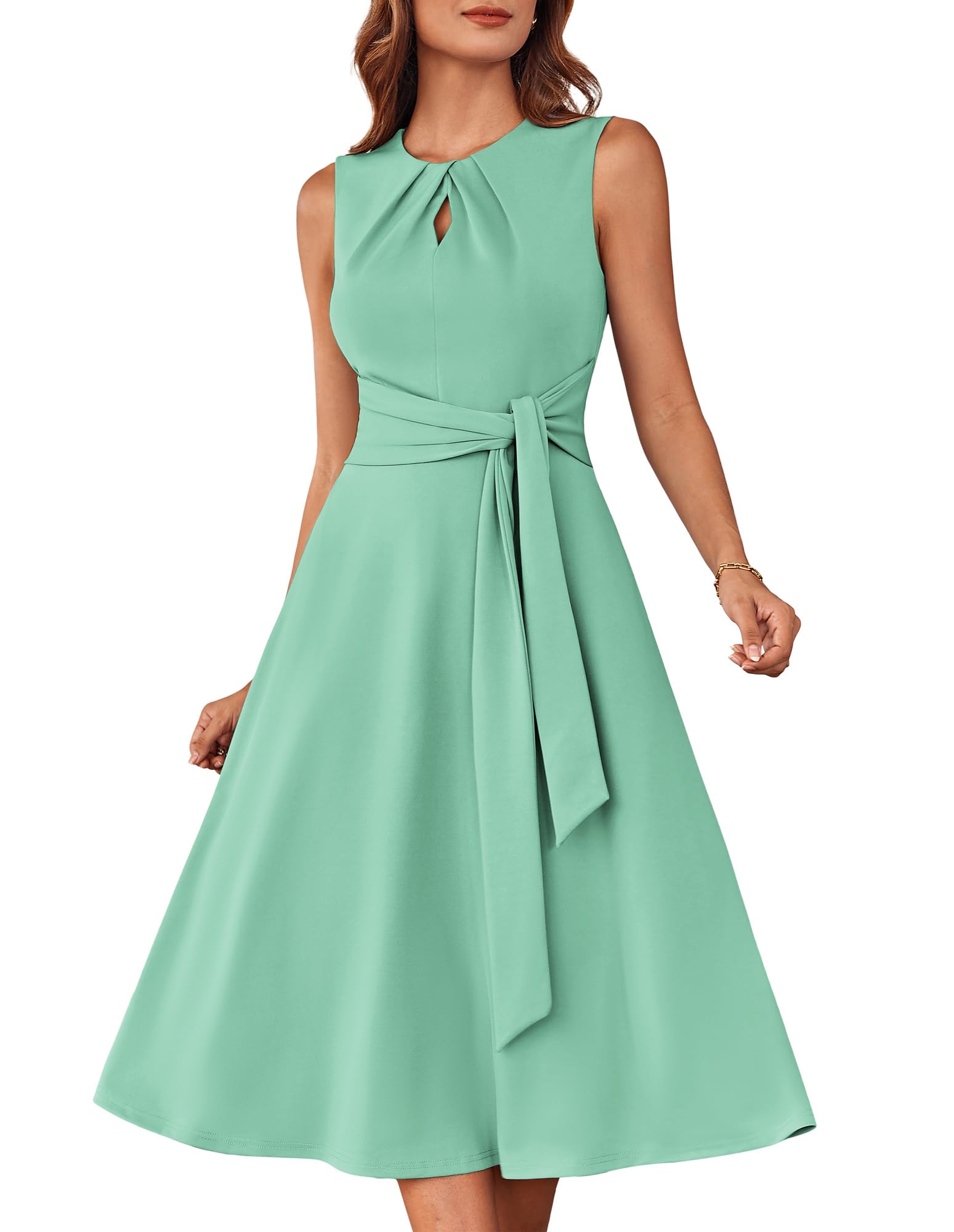 Mary Grace Women's Robe – Sleeveless Round Neck, Midi A-Line Cut & Belt with Pockets
