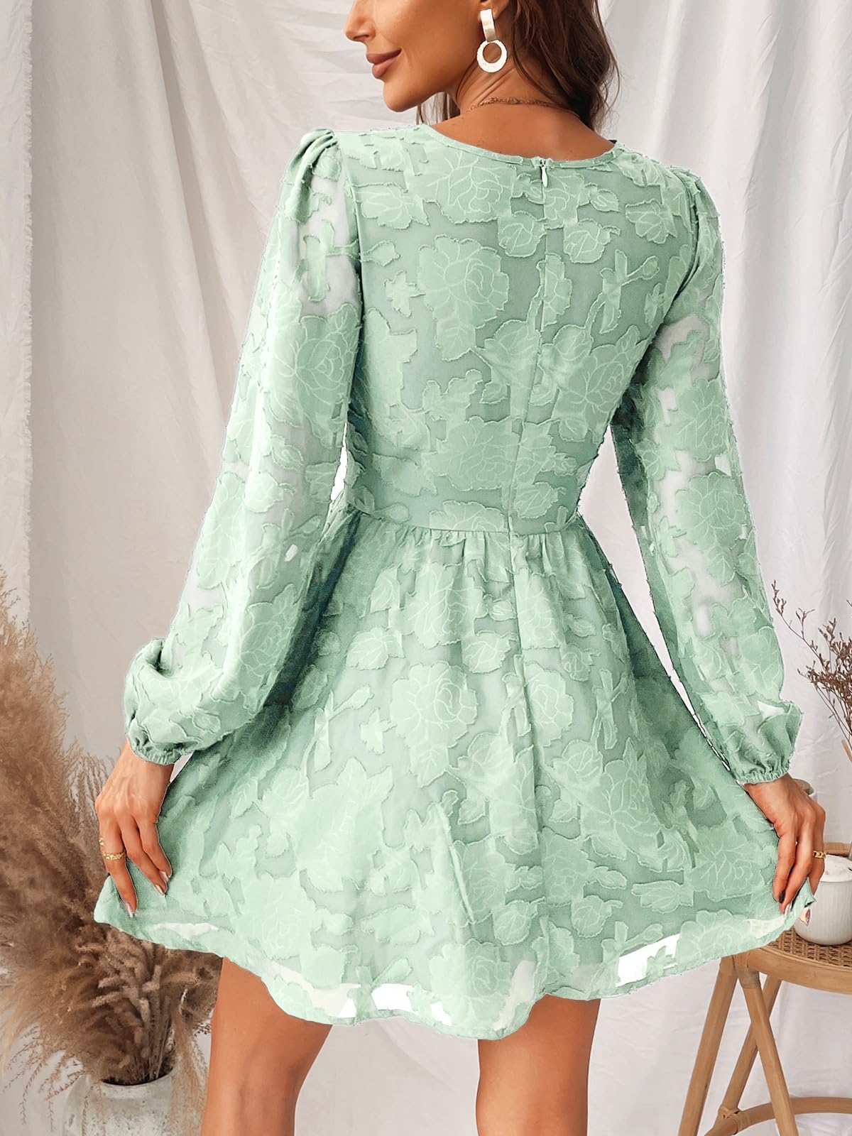 Virelle Cupshe Dress for Women – Floral Lace V-Neck, Long Sleeves & Elegant A-Line Cut