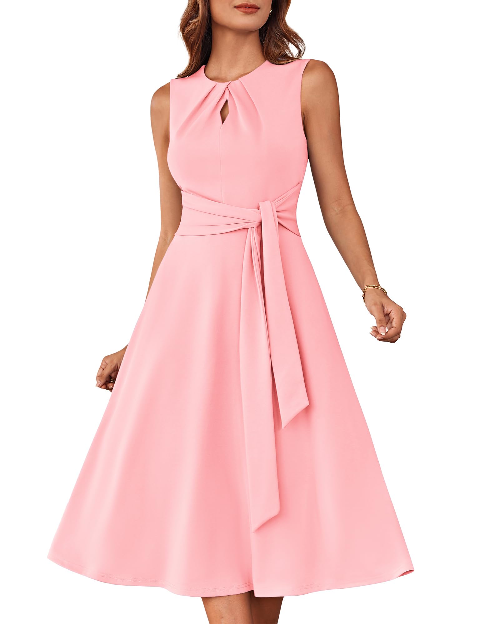 Mary Grace Women's Robe – Sleeveless Round Neck, Midi A-Line Cut & Belt with Pockets