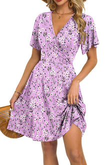 Mariselle Women's Dress – Floral V-Neck Wrap, Empire Waist & Pockets, A-Line Summer Cut