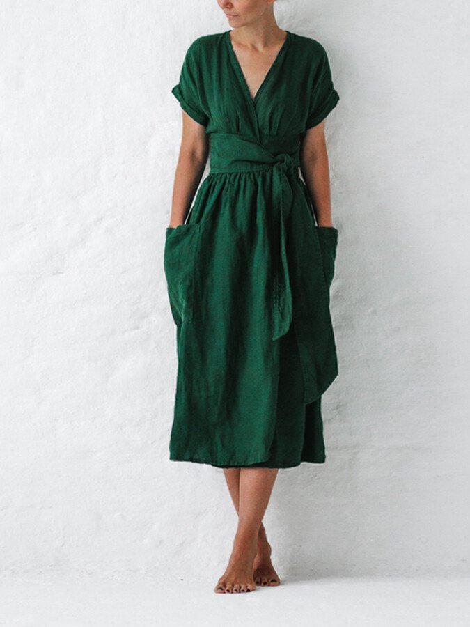 Léonie Linen Wrap Dress Women – Elegant and Light Dress with Adjustable Fit Summer