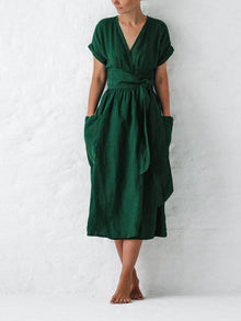 Léonie Linen Wrap Dress Women – Elegant and Light Dress with Adjustable Fit Summer