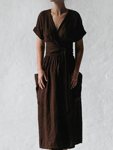 Léonie Linen Wrap Dress Women – Elegant and Light Dress with Adjustable Fit Summer
