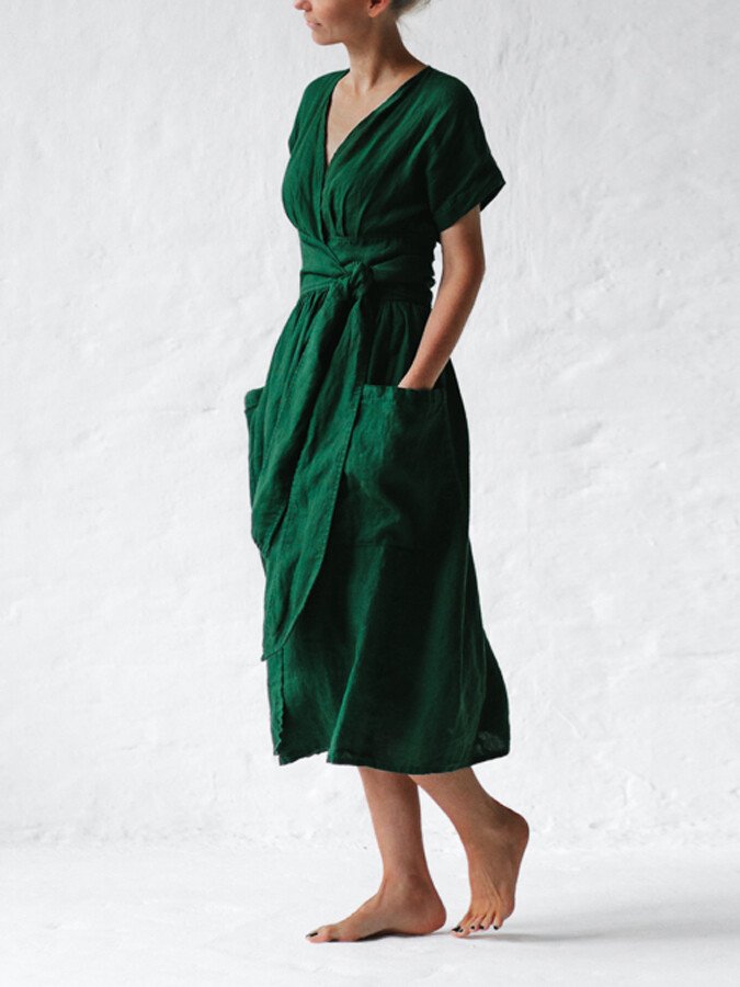 Léonie Linen Wrap Dress Women – Elegant and Light Dress with Adjustable Fit Summer