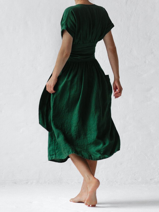 Léonie Linen Wrap Dress Women – Elegant and Light Dress with Adjustable Fit Summer