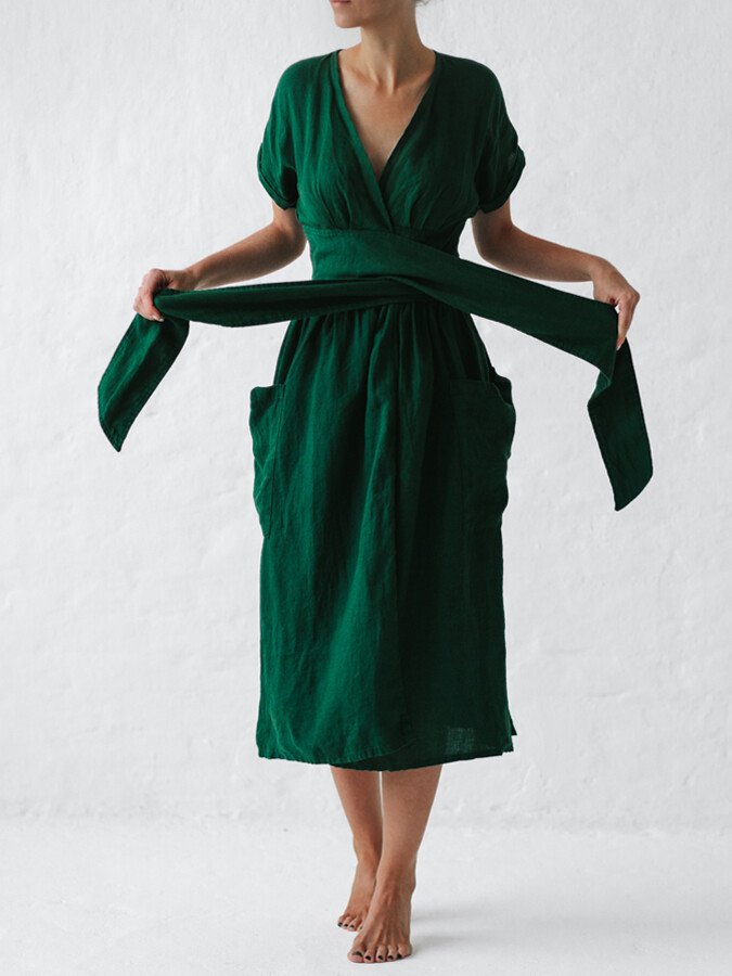Léonie Linen Wrap Dress Women – Elegant and Light Dress with Adjustable Fit Summer