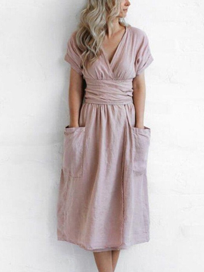 Léonie Linen Wrap Dress Women – Elegant and Light Dress with Adjustable Fit Summer