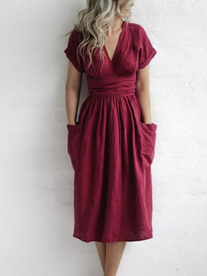 Léonie Linen Wrap Dress Women – Elegant and Light Dress with Adjustable Fit Summer