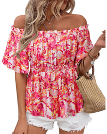 Lenora Women's Top – Off-Shoulder Peplum Blouse with Ruffles, Elegant Fitted Summer Cut
