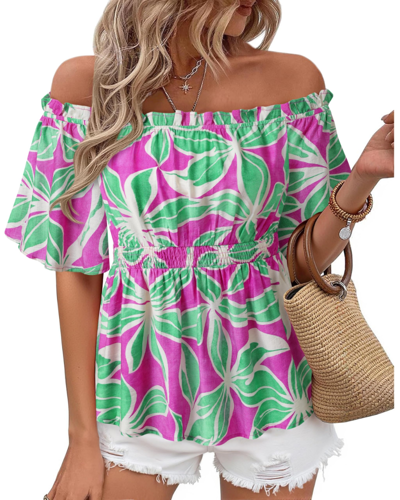 Lenora Women's Top – Off-Shoulder Peplum Blouse with Ruffles, Elegant Fitted Summer Cut