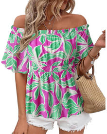 Lenora Women's Top – Off-Shoulder Peplum Blouse with Ruffles, Elegant Fitted Summer Cut