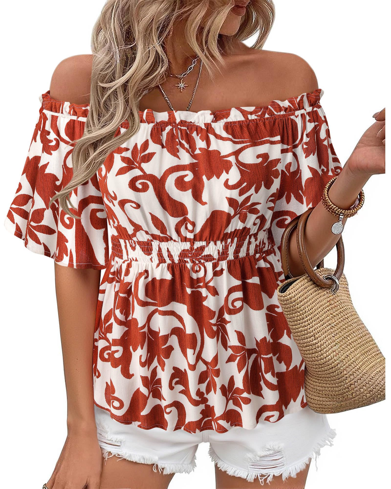 Lenora Women's Top – Off-Shoulder Peplum Blouse with Ruffles, Elegant Fitted Summer Cut