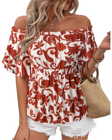 Lenora Women's Top – Off-Shoulder Peplum Blouse with Ruffles, Elegant Fitted Summer Cut