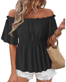 Lenora Women's Top – Off-Shoulder Peplum Blouse with Ruffles, Elegant Fitted Summer Cut