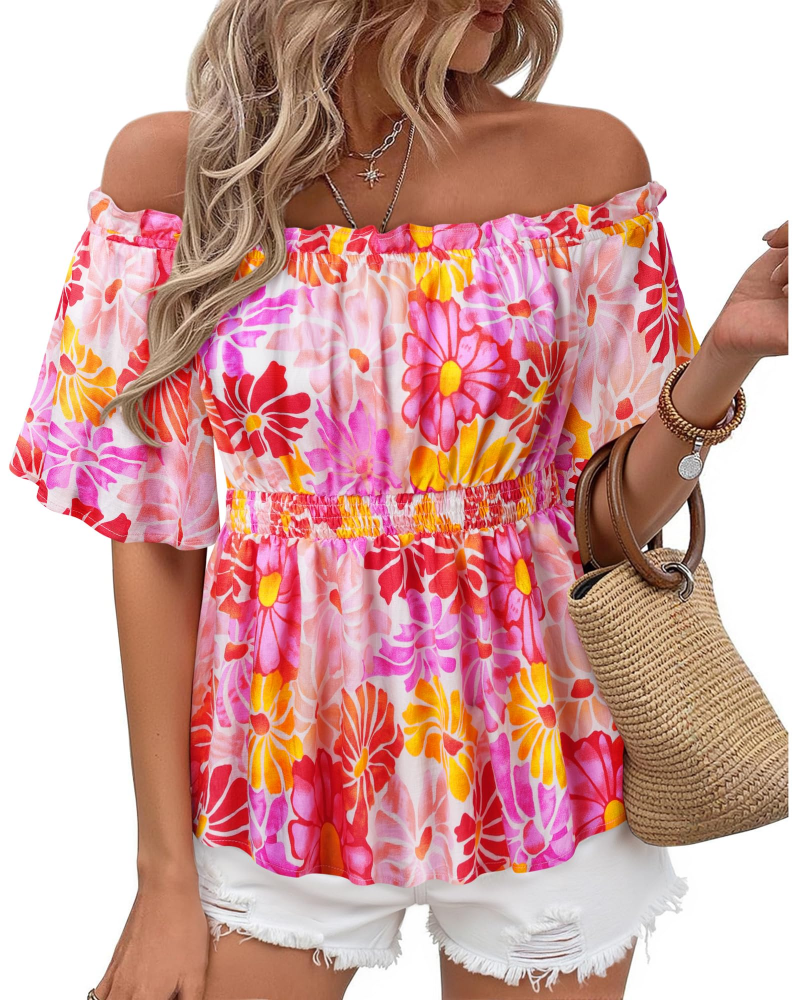 Lenora Women's Top – Off-Shoulder Peplum Blouse with Ruffles, Elegant Fitted Summer Cut