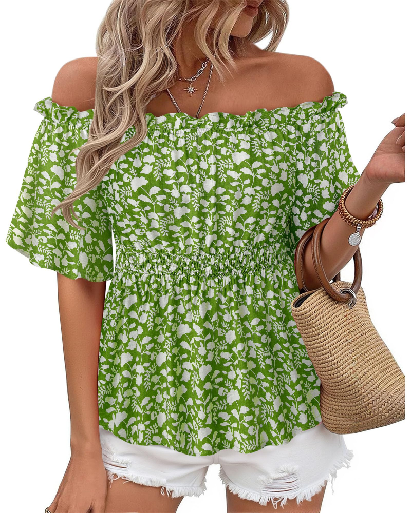 Lenora Women's Top – Off-Shoulder Peplum Blouse with Ruffles, Elegant Fitted Summer Cut