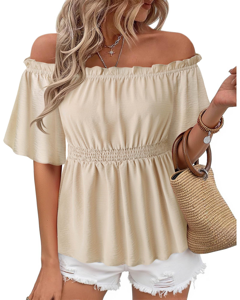 Lenora Women's Top – Off-Shoulder Peplum Blouse with Ruffles, Elegant Fitted Summer Cut