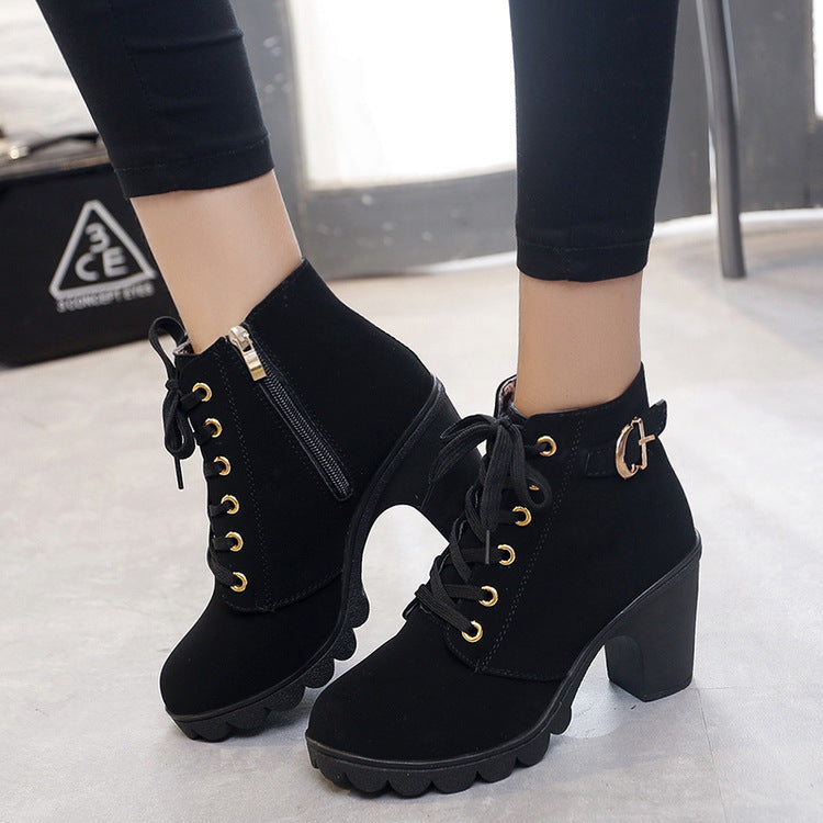 Lusha Women's Ankle Boots – Modern Martin Boots with Thick Heel and Metallic Details