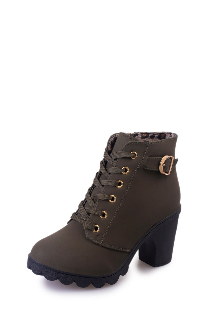 Lusha Women's Ankle Boots – Modern Martin Boots with Thick Heel and Metallic Details