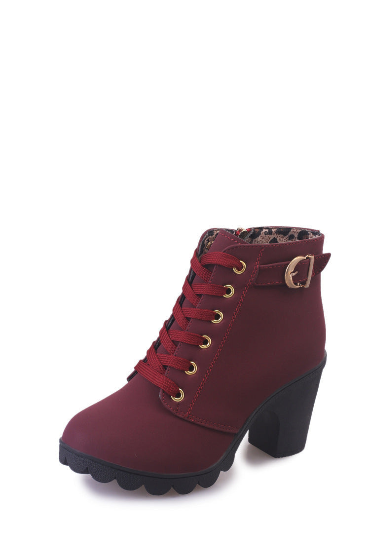 Lusha Women's Ankle Boots – Modern Martin Boots with Thick Heel and Metallic Details