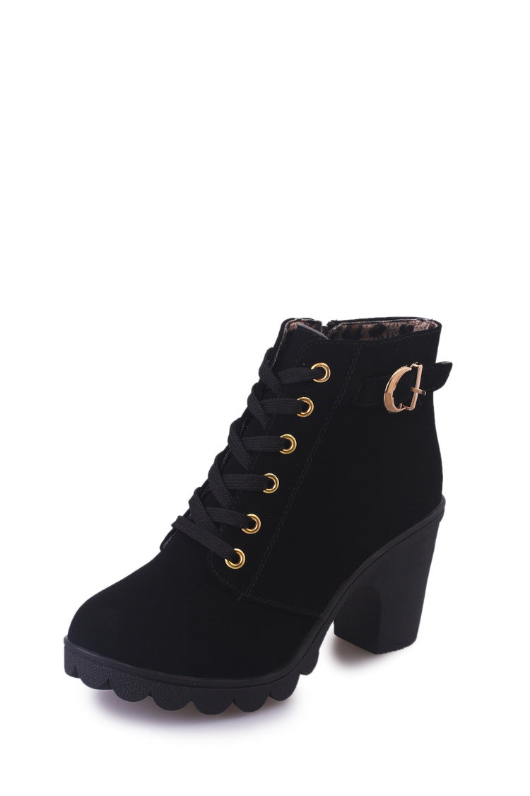 Lusha Women's Ankle Boots – Modern Martin Boots with Thick Heel and Metallic Details
