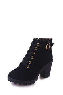 Lusha Women's Ankle Boots – Modern Martin Boots with Thick Heel and Metallic Details