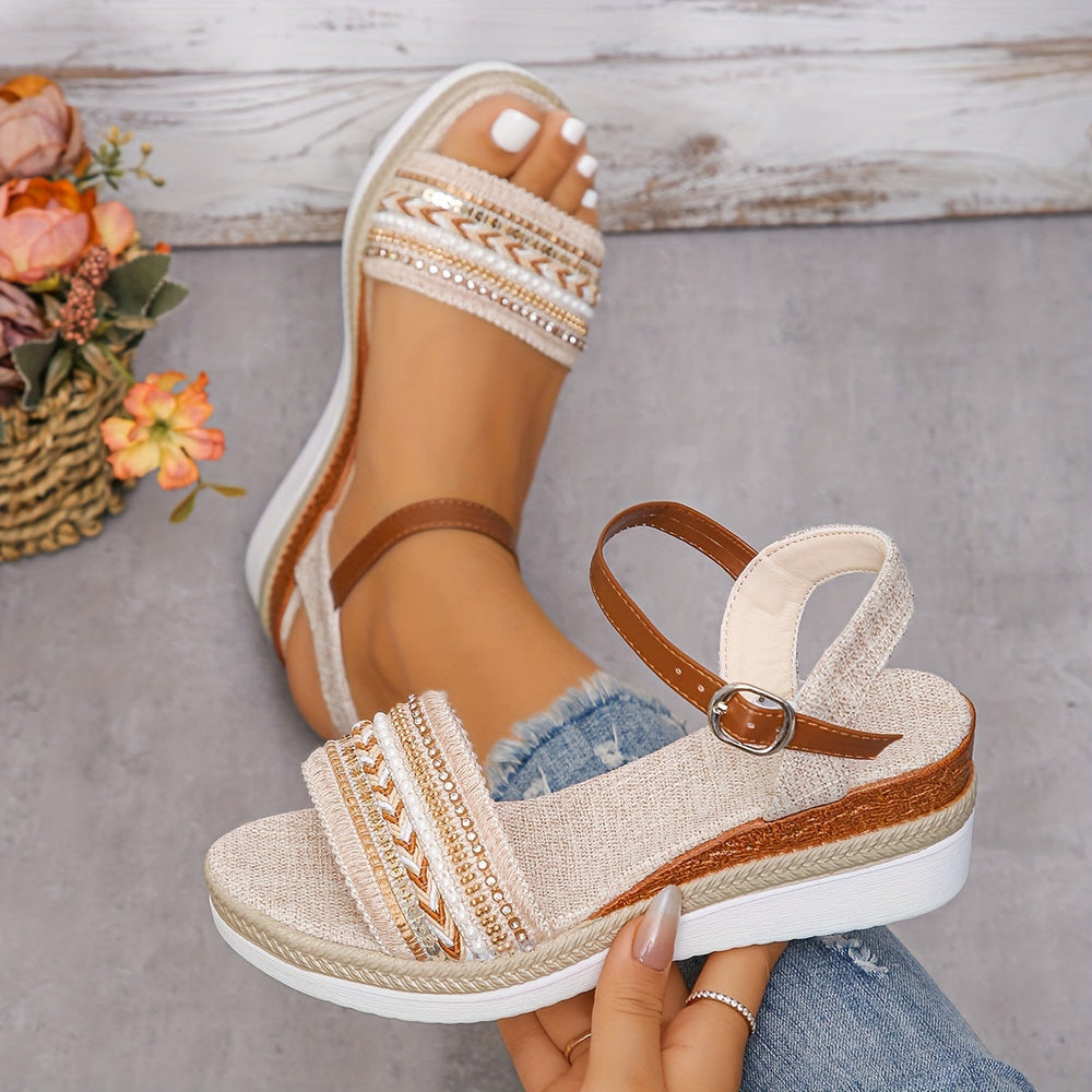 Lunaria Women's Sandals – Comfortable Wedge Heel Sandals with Chic Rhinestones for Summer