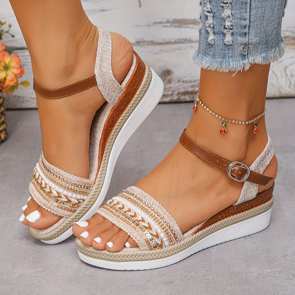 Lunaria Women's Sandals – Comfortable Wedge Heel Sandals with Chic Rhinestones for Summer