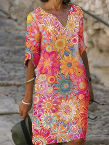 Brianna Robe Bohemian Woman – Summer Dress with Floral Pattern with Fluid Cut & Chic Casual Style