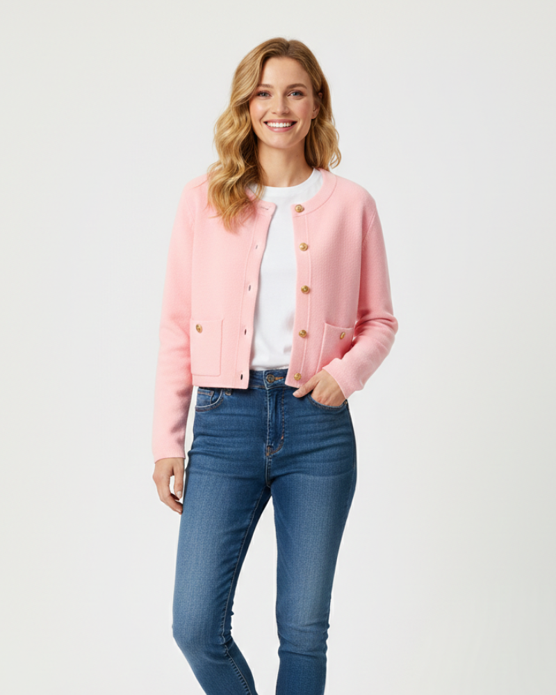 Maria Women's Cardigan – Fine Structured Knit, Contrasting Buttons & Elegant Style