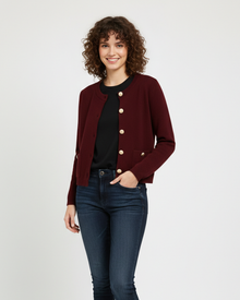 Maria Women's Cardigan – Fine Structured Knit, Contrasting Buttons & Elegant Style
