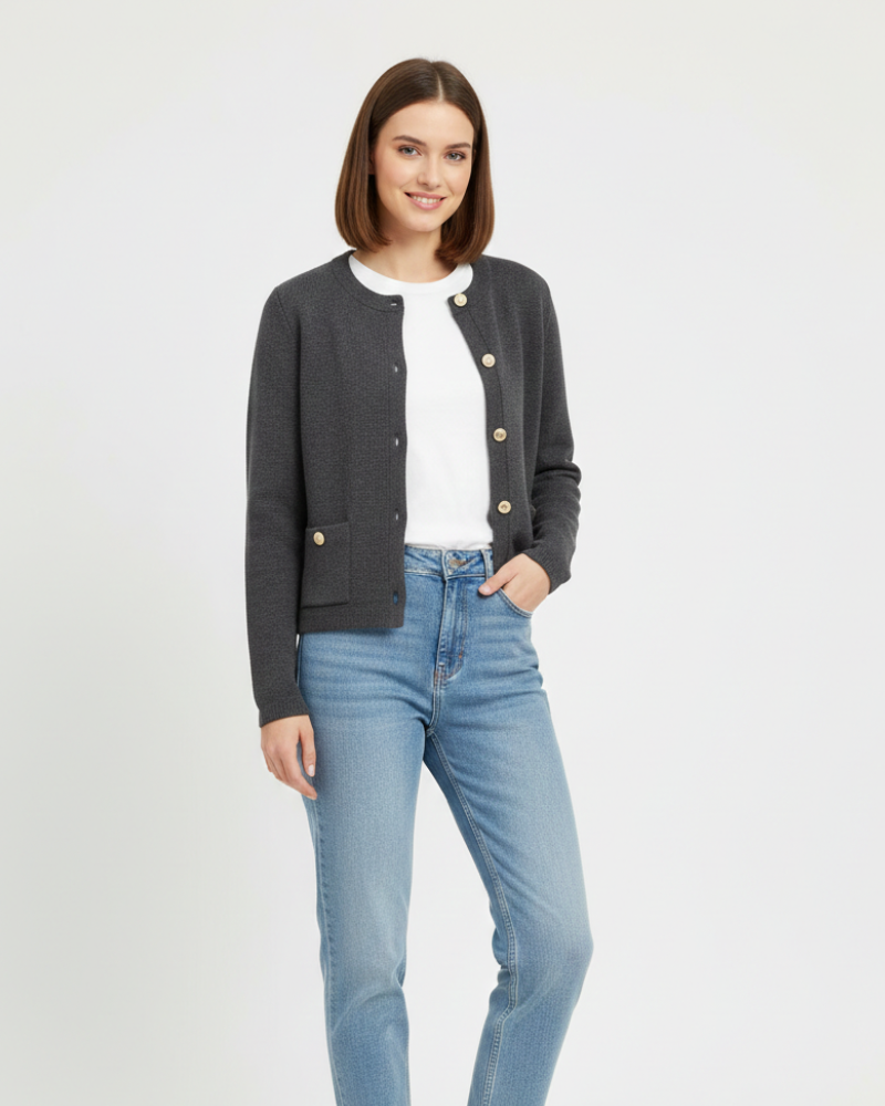 Maria Women's Cardigan – Fine Structured Knit, Contrasting Buttons & Elegant Style