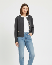 Maria Women's Cardigan – Fine Structured Knit, Contrasting Buttons & Elegant Style