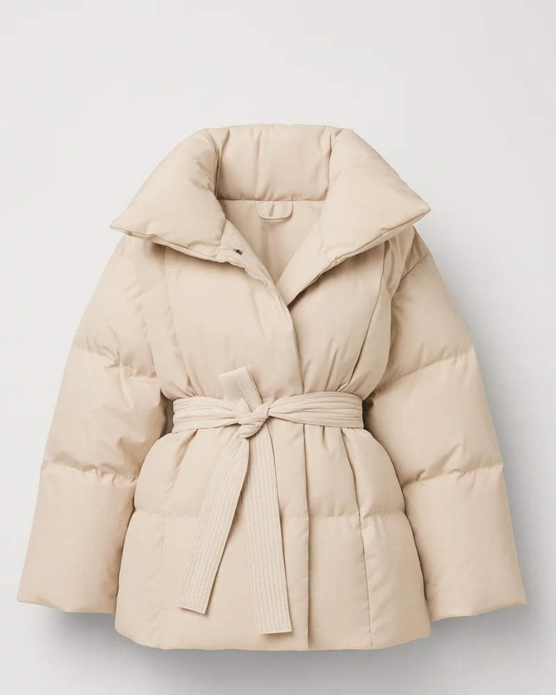 Micah Women's Belted Down Jacket – Oversized Collar, Warm Quilting & Modern Style