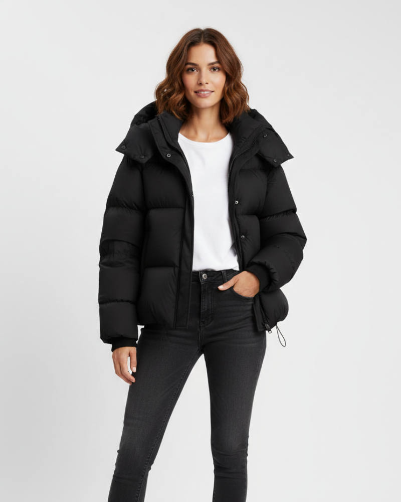 Miles Short Padded Jacket for Women – Quilted Volume, Built-in Hood & Modern Style