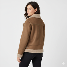 Beverly Women's Biker Coat – Warm Suede Shearling Jacket with Modern Style & Zipped Details