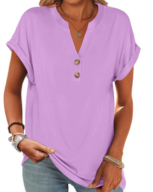 Manon Women's Top – V-Neck Henley Blouse with Buttons, Casual Chic Fluid Fit Summer