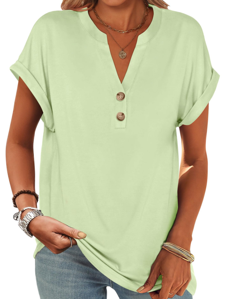Manon Women's Top – V-Neck Henley Blouse with Buttons, Casual Chic Fluid Fit Summer